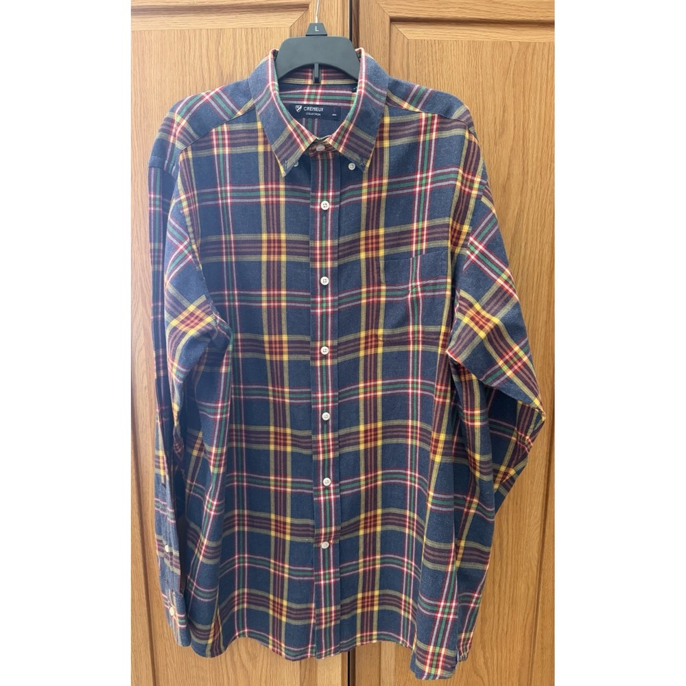 Cremieux Men's Long-Sleeve Shirt Large - Blue/Green/Red/Gold Plaid - 100% Cotton